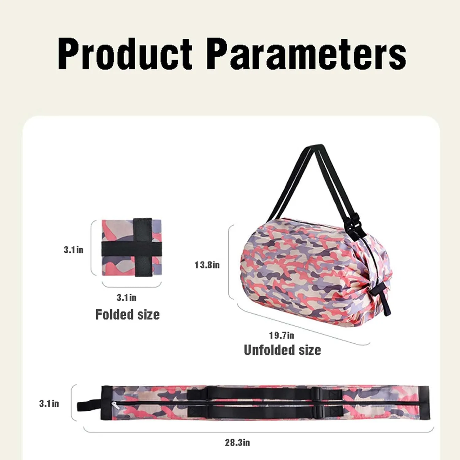 MLAFE Foldable Shopping Bags Cart Reusable Shopping Bags Shoulder Shopping Bag Supermarket Shopping Bag for Daily Commuting (Camouflage Rose Red)