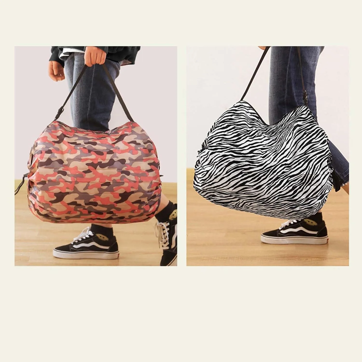 MLAFE Foldable Shopping Bags Cart Reusable Shopping Bags Shoulder Shopping Bag Supermarket Shopping Bag for Daily Commuting (Camouflage Rose Red)