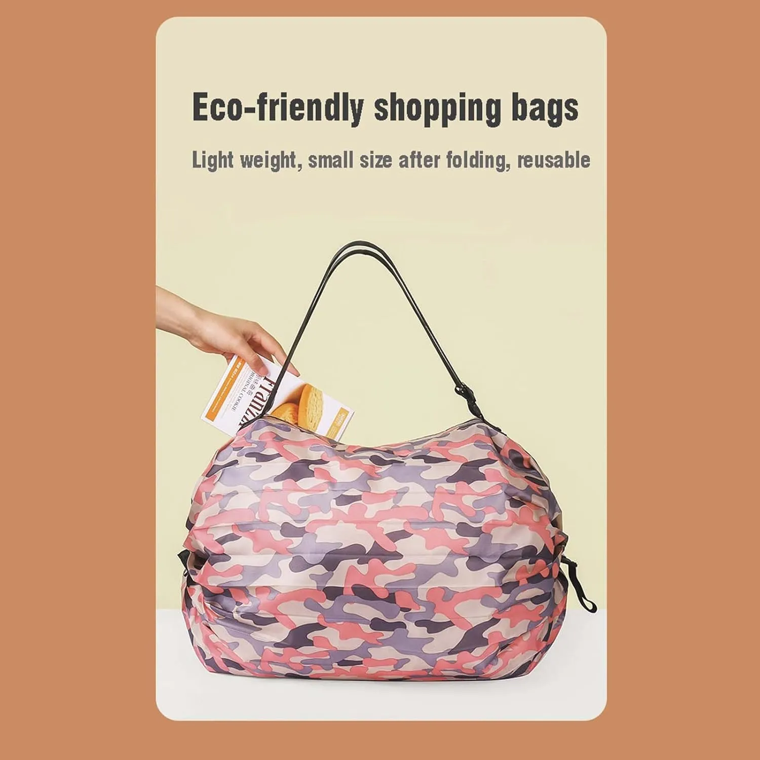 MLAFE Foldable Shopping Bags Cart Reusable Shopping Bags Shoulder Shopping Bag Supermarket Shopping Bag for Daily Commuting (Camouflage Rose Red)
