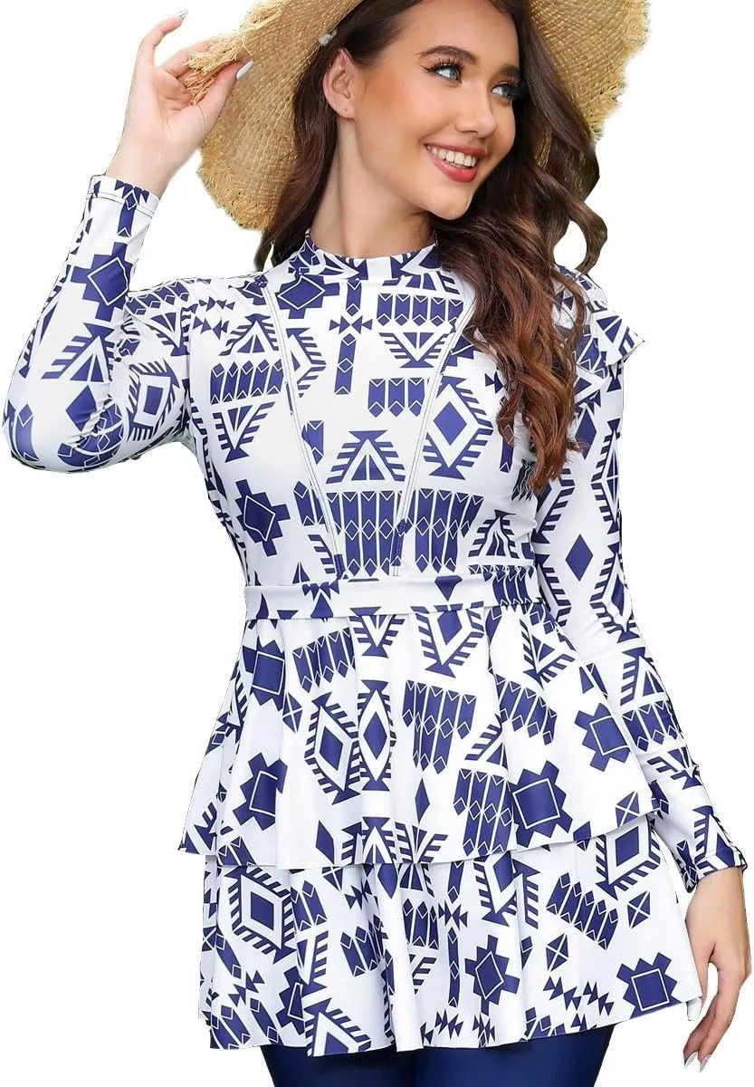 Modest Muslim Swimwear Full Coverage Islamic Burkini Set Long Sleeve Swimsuits with Hijab and Pants for Women