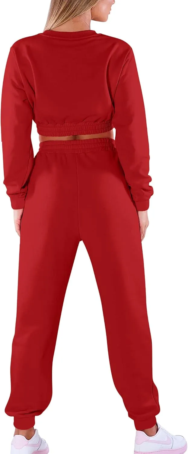 Mokoru Women's Workout 2 Piece Outfits Tracksuit Long Sleeve Crop Tops Joggers Pants Sets Sweatsuits