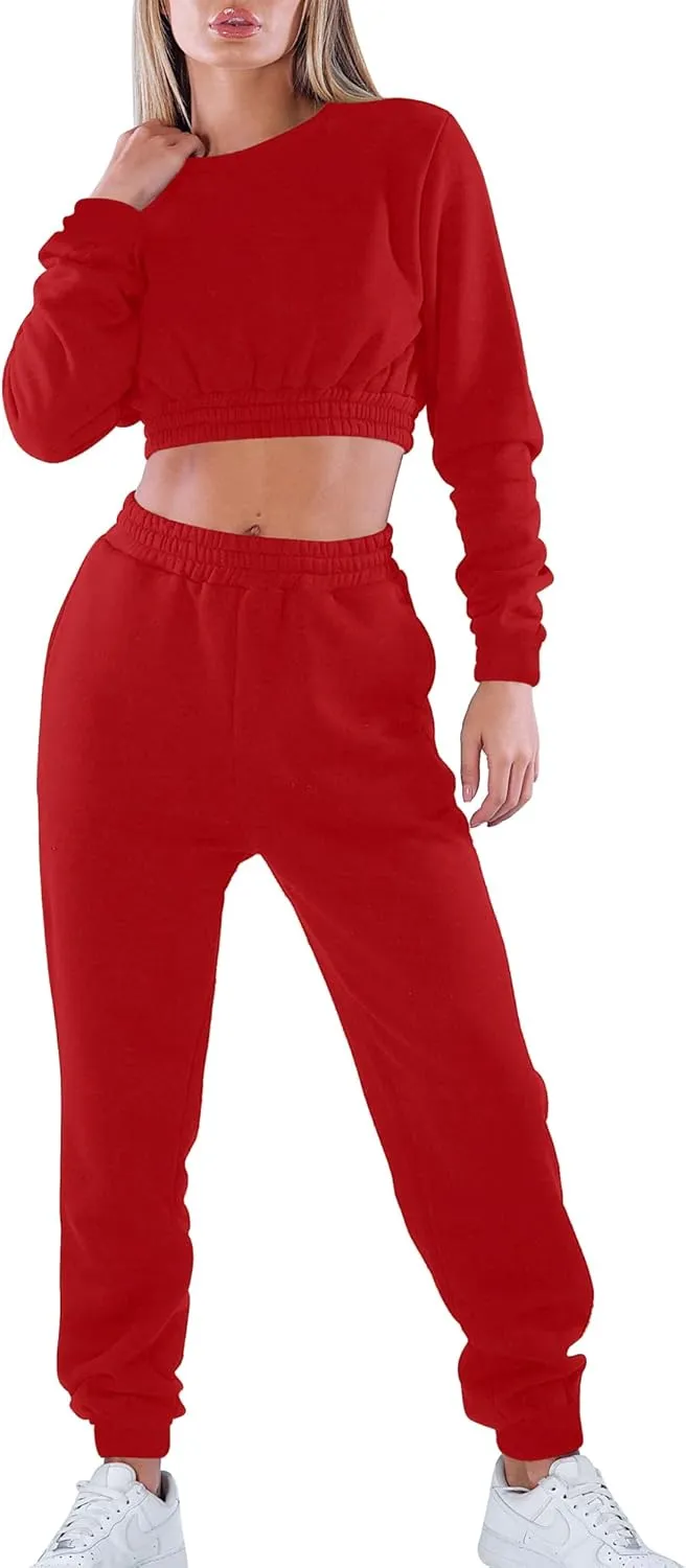 Mokoru Women's Workout 2 Piece Outfits Tracksuit Long Sleeve Crop Tops Joggers Pants Sets Sweatsuits