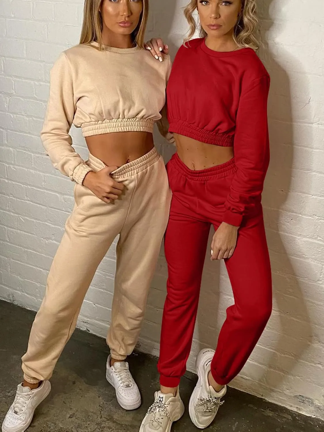 Mokoru Women's Workout 2 Piece Outfits Tracksuit Long Sleeve Crop Tops Joggers Pants Sets Sweatsuits