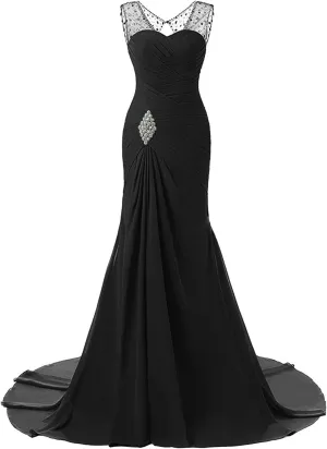 Monalia Women's Chiffon Bridesmaid Dress Long V-Neck Evening Party Gown B24 Black 18