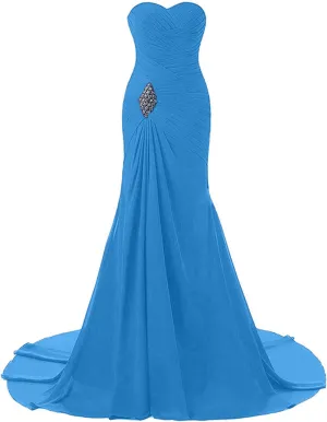 Monalia Women's Chiffon Bridesmaid Dress Long V-Neck Evening Party Gown B24 Blue 2