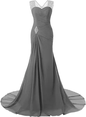 Monalia Women's Chiffon Bridesmaid Dress Long V-Neck Evening Party Gown B24 Grey Custom Size