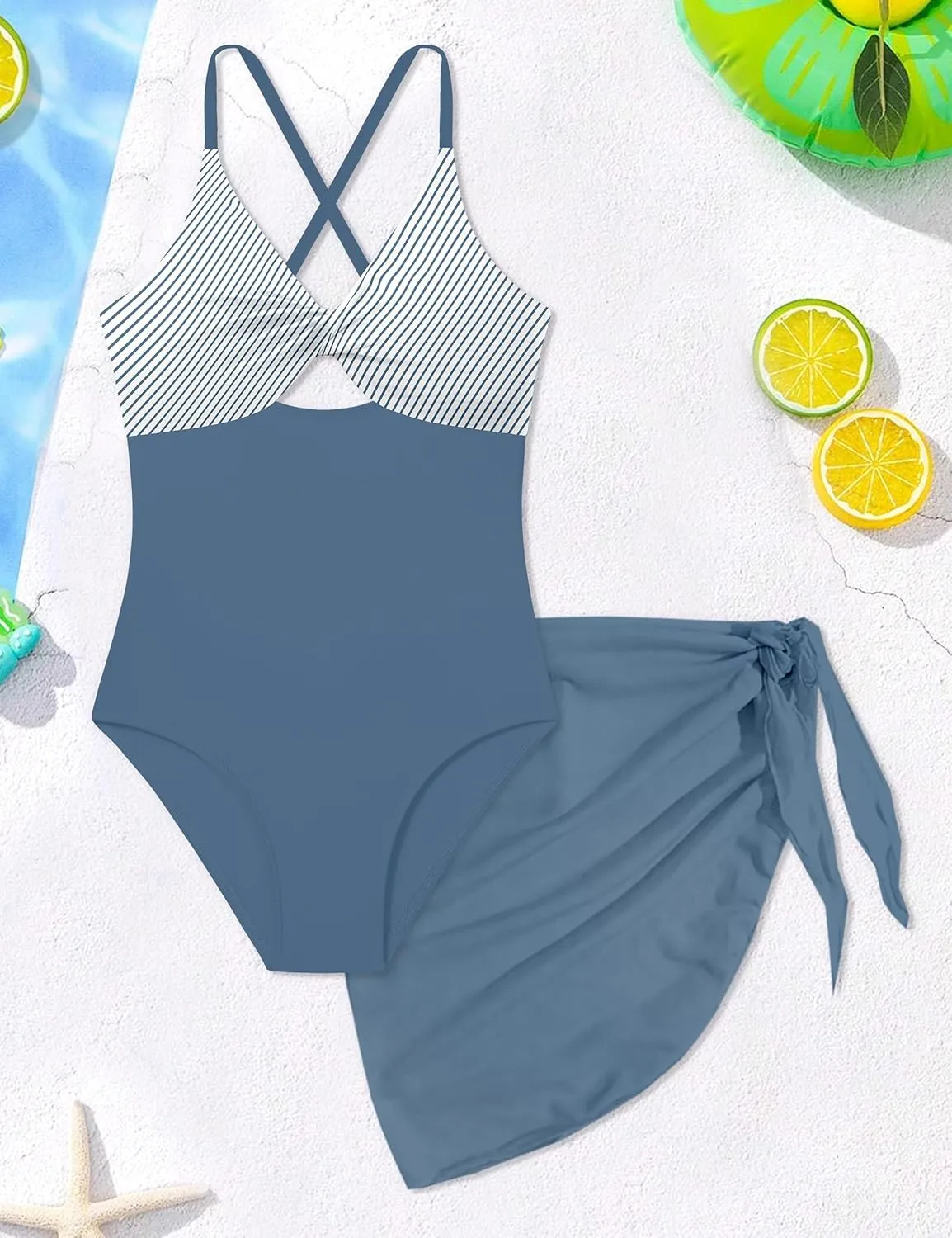 NECIOUS Girls Swimsuits One Piece Cutout Bathing Suit Adjustable Straps Girls' Swimwear with Cover Up Skirt 9-16 Y