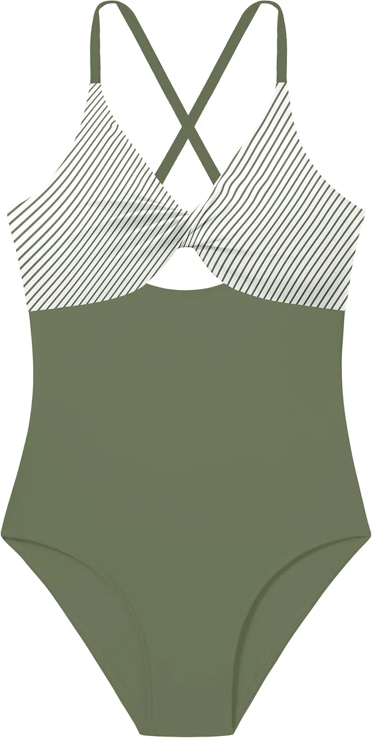 NECIOUS Girls Swimsuits One Piece Cutout Bathing Suit Adjustable Straps Girls' Swimwear with Cover Up Skirt 9-16 Y