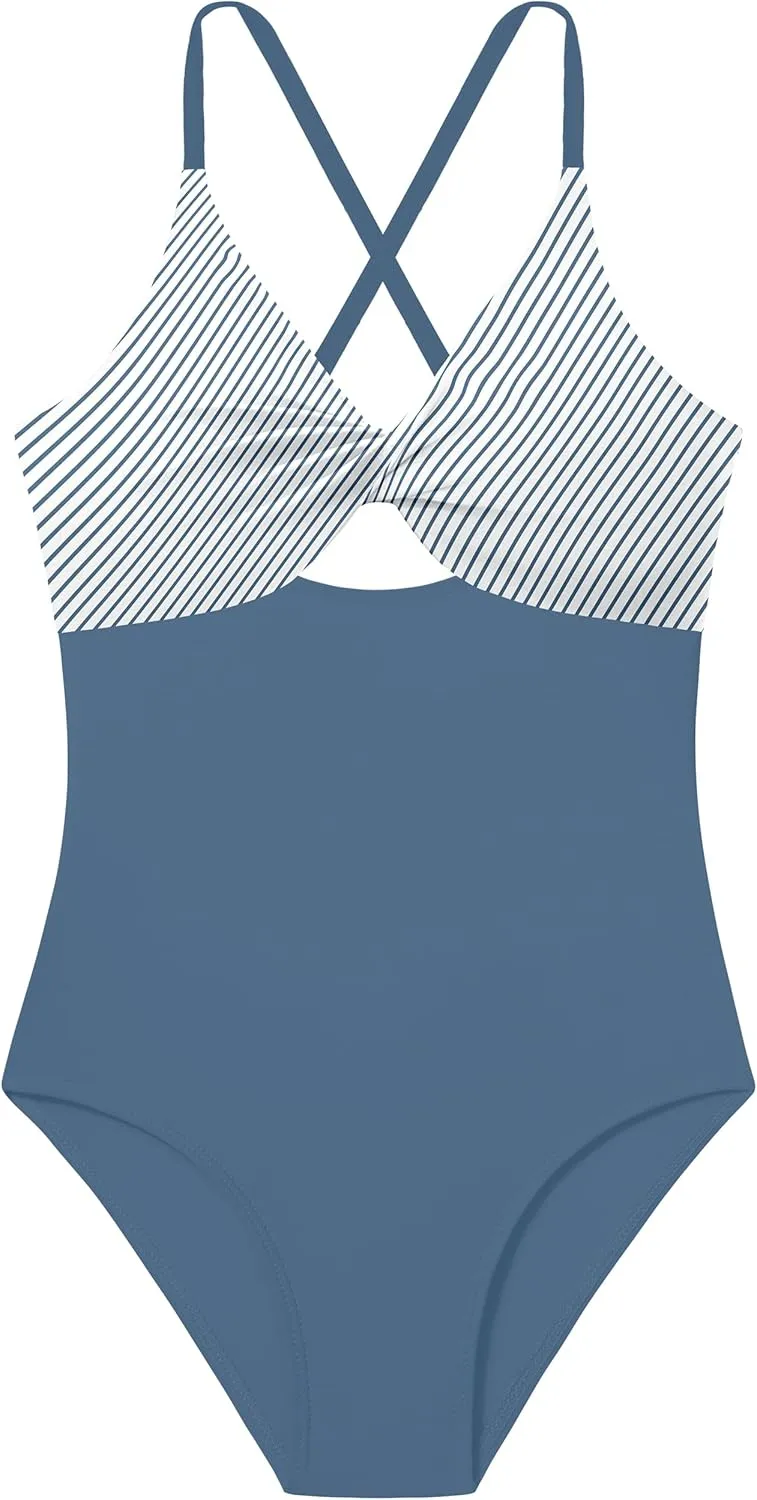 NECIOUS Girls Swimsuits One Piece Cutout Bathing Suit Adjustable Straps Girls' Swimwear with Cover Up Skirt 9-16 Y