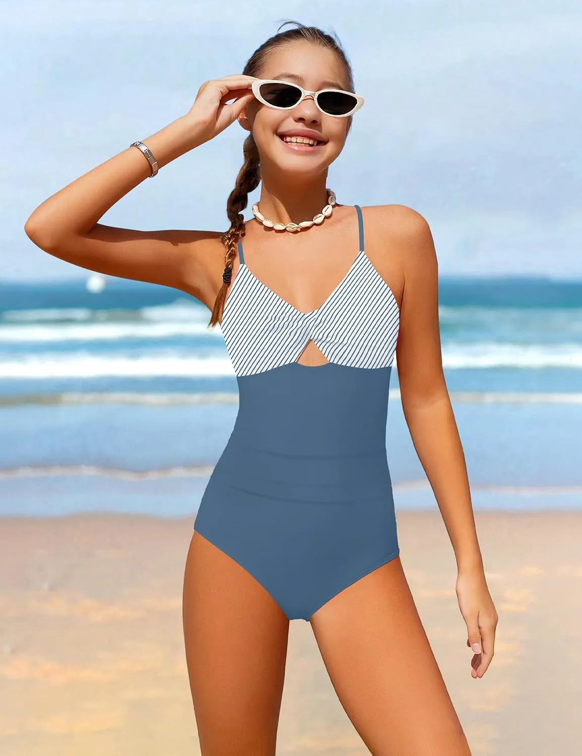 NECIOUS Girls Swimsuits One Piece Cutout Bathing Suit Adjustable Straps Girls' Swimwear with Cover Up Skirt 9-16 Y