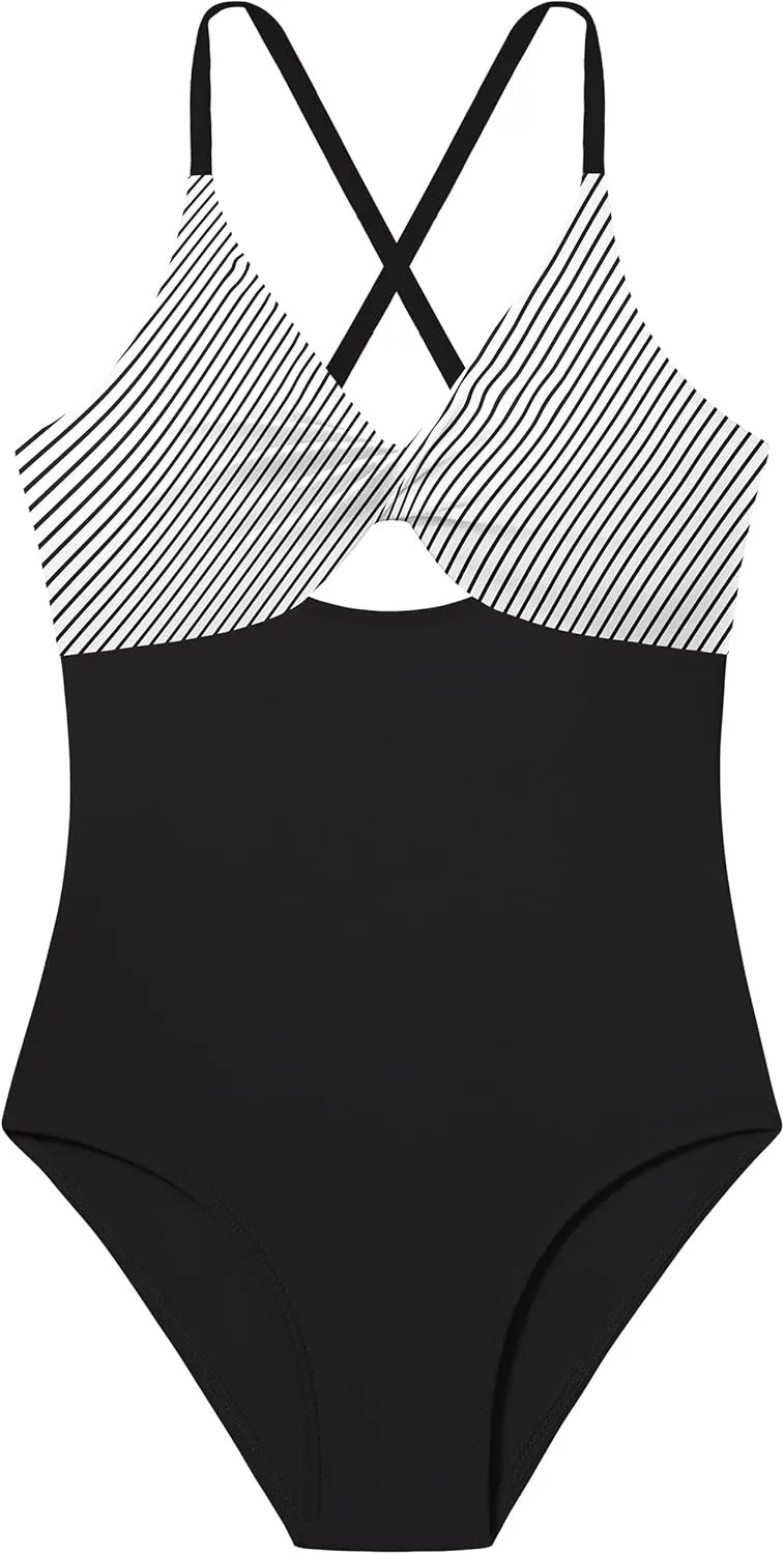 NECIOUS Girls Swimsuits One Piece Cutout Bathing Suit Adjustable Straps Girls' Swimwear with Cover Up Skirt 9-16 Y
