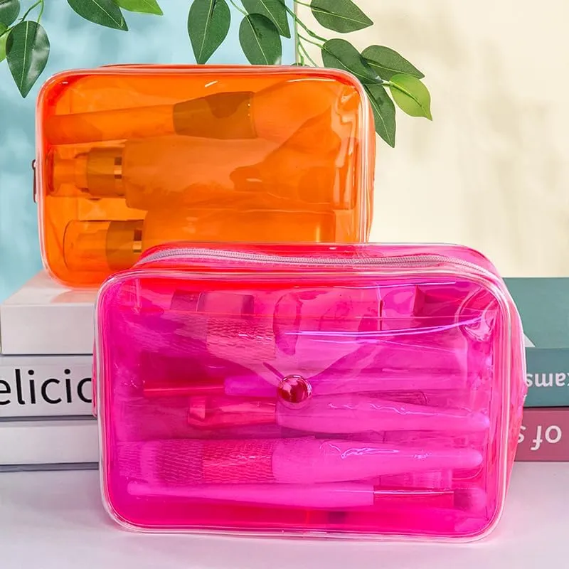 Neon Hot Pink Pouch Small Makeup Bag, 7"x2.3"x4.7" Size TSA Approved Toiletry Bag, Transparent Travel Bags for Toiletries, Cosmetic Bag for Women and Grils (hot pink)