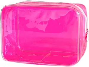 Neon Hot Pink Pouch Small Makeup Bag, 7"x2.3"x4.7" Size TSA Approved Toiletry Bag, Transparent Travel Bags for Toiletries, Cosmetic Bag for Women and Grils (hot pink)