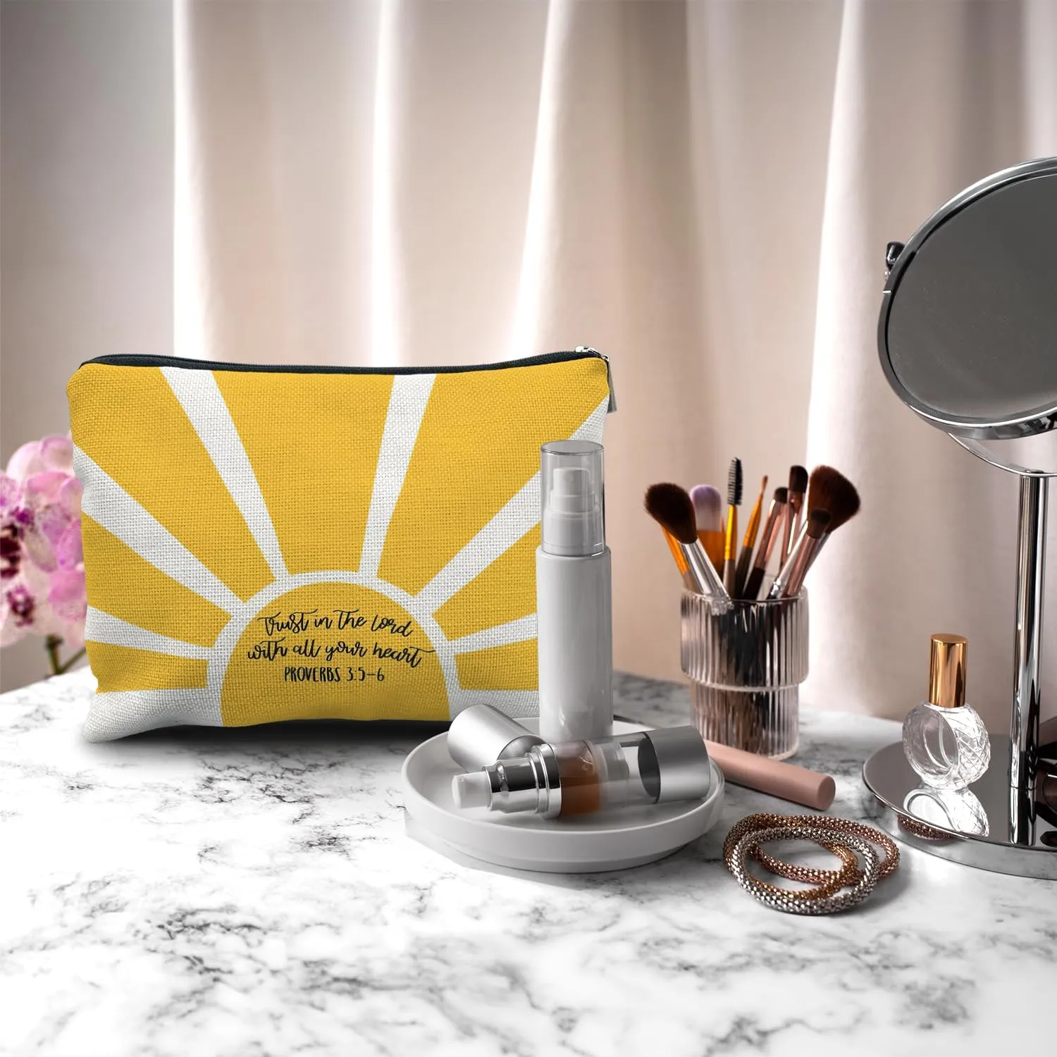 Nogrit Christian Inspirational Makeup Bag Cosmetic Bags for Women, Christian Gifts for Women Faith, Religious Bible Verse Small Makeup Cosmetic Bag for Purse, Proverbs 3:5-6