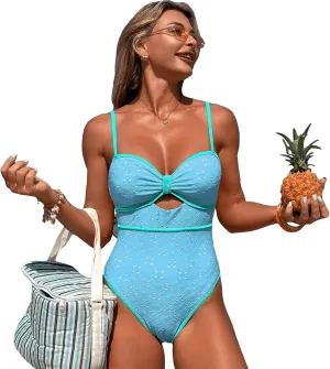One Piece Boho Swimsuits for Women High Waisted Tummy Control Cutout Vintage Swimsuit Bathing Suit