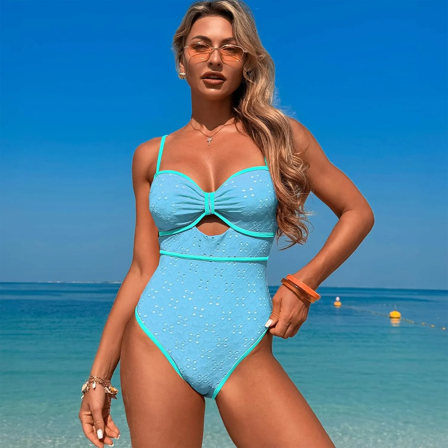 One Piece Boho Swimsuits for Women High Waisted Tummy Control Cutout Vintage Swimsuit Bathing Suit