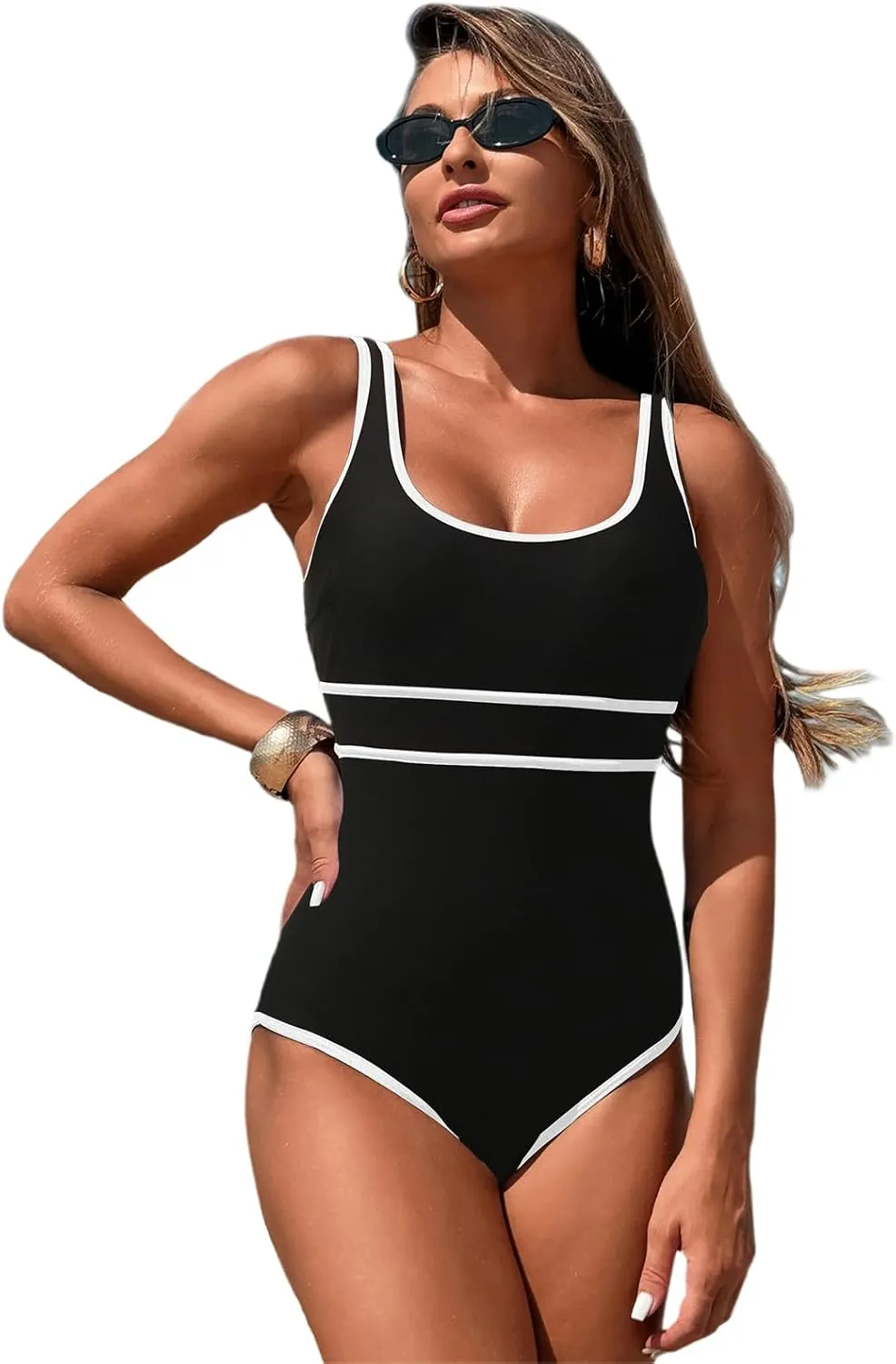 One Piece Boho Swimsuits for Women High Waisted Tummy Control Cutout Vintage Swimsuit Bathing Suit