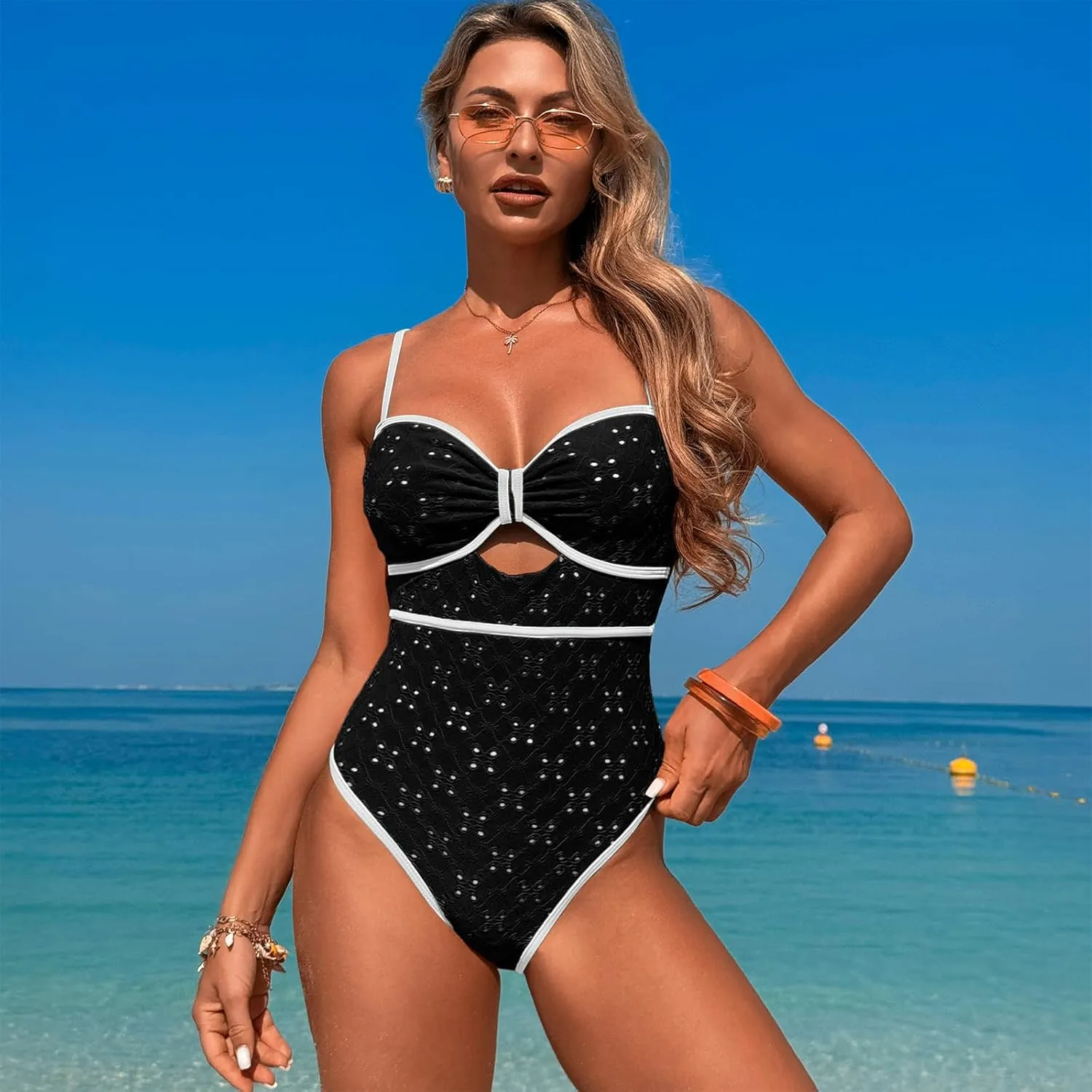 One Piece Boho Swimsuits for Women High Waisted Tummy Control Cutout Vintage Swimsuit Bathing Suit