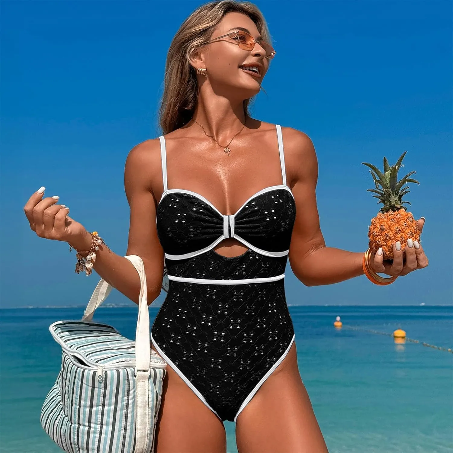 One Piece Boho Swimsuits for Women High Waisted Tummy Control Cutout Vintage Swimsuit Bathing Suit