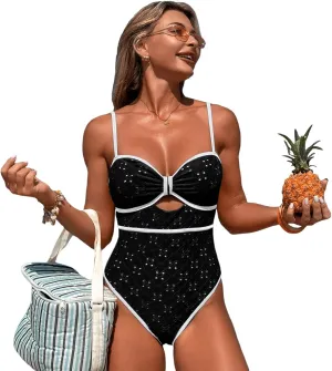 One Piece Boho Swimsuits for Women High Waisted Tummy Control Cutout Vintage Swimsuit Bathing Suit