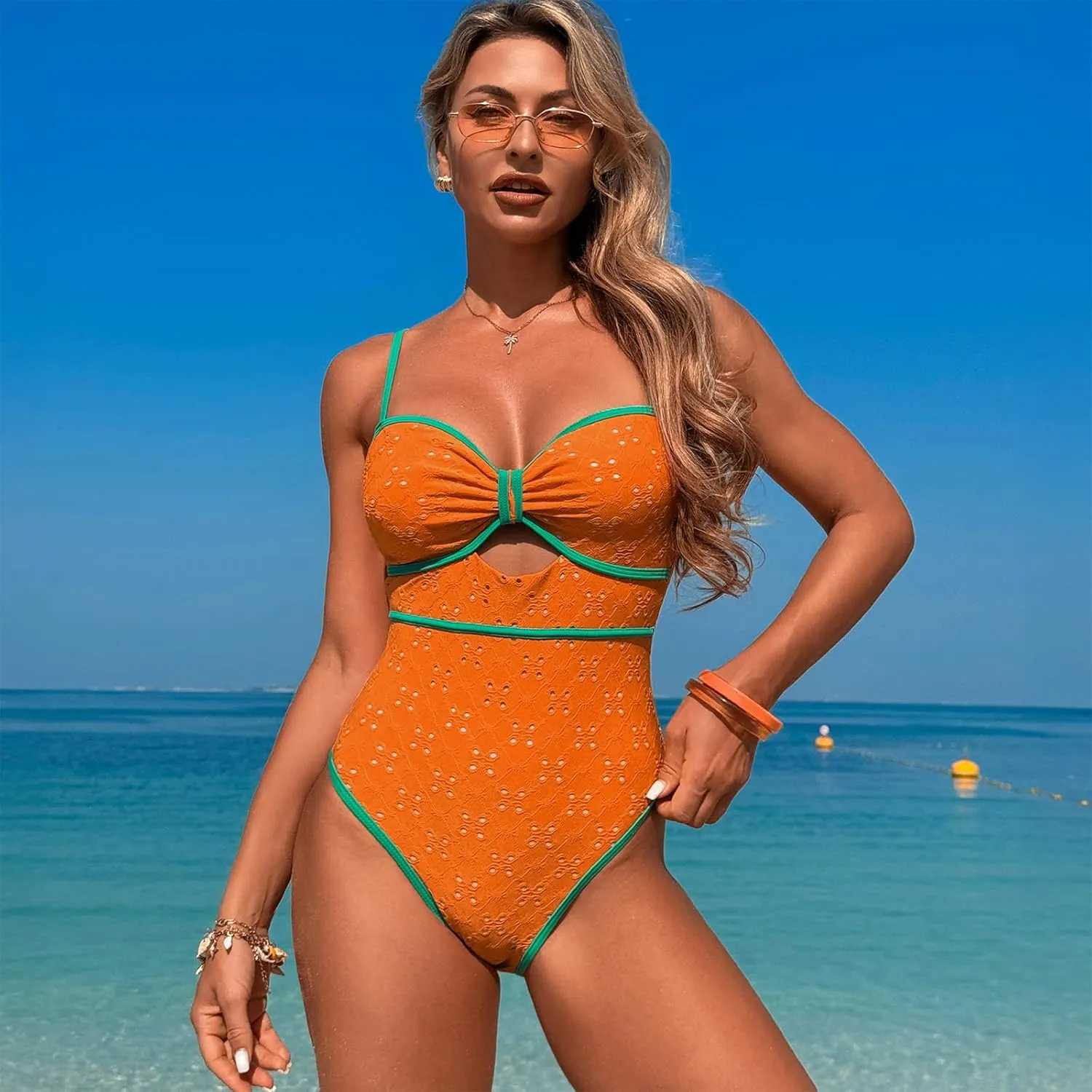 One Piece Boho Swimsuits for Women High Waisted Tummy Control Cutout Vintage Swimsuit Bathing Suit