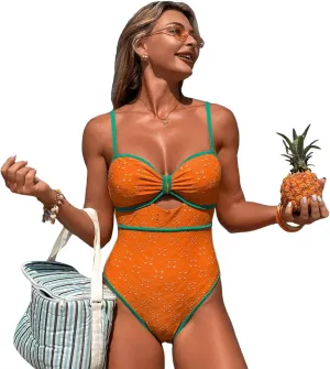 One Piece Boho Swimsuits for Women High Waisted Tummy Control Cutout Vintage Swimsuit Bathing Suit