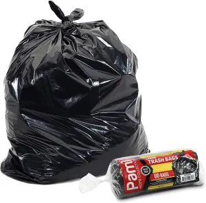 PAMI Large 33-Gallon Scent-Free Trash Bags, 60-Pack, Black