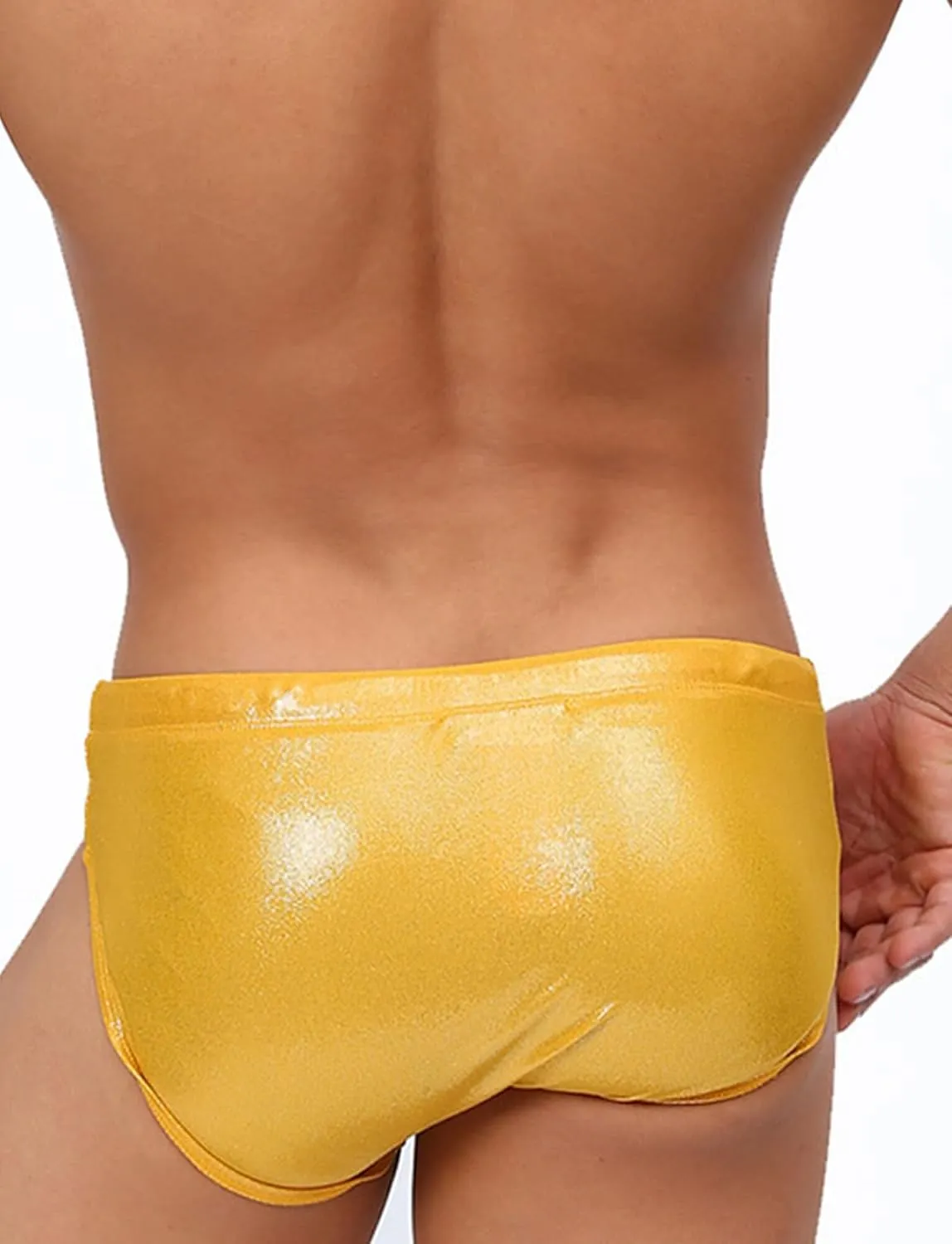 Panegy Men's Shiny Faux Leather Swim Briefs Contour Pouch Bikini Underwear Drawstring Swimwear with Pad