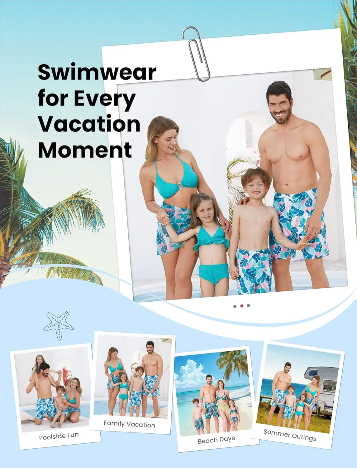 PATPAT Family Matching Summer Swimsuits, Two Piece Bathing Suits Tropical Plant Floral Print Swim Trunks Shorts