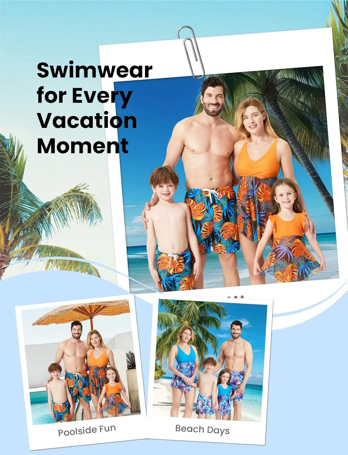 PATPAT Family Matching Summer Swimwear, Women One-Piece Swimsuit, Men Swim Trunks, Boy Board Shorts, Girl Bathing Suit