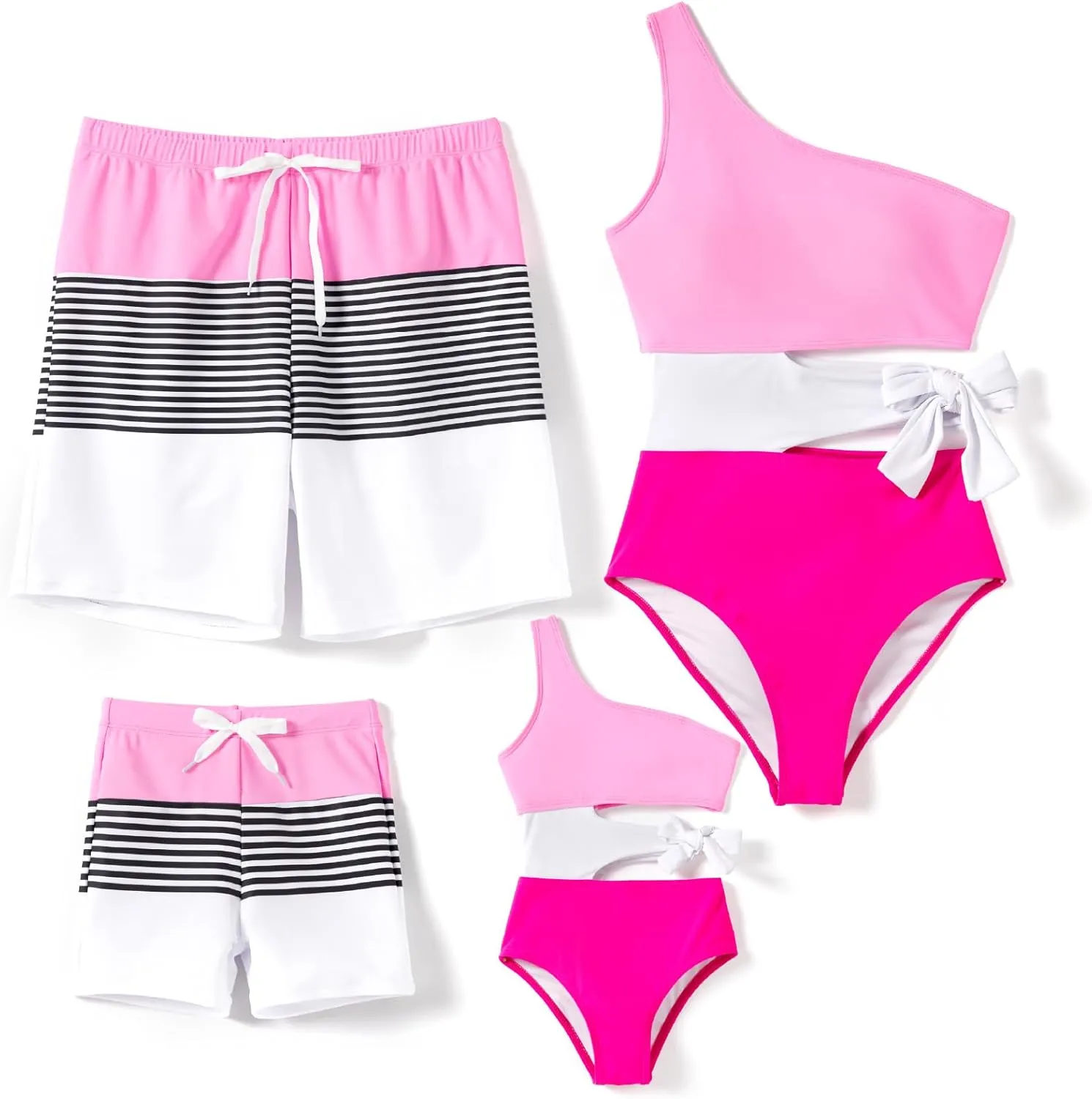 PATPAT Family Matching Swimsuits Mommy and Me One Shoulder Cutout Colorblock Bathing Suits One Piece Swimwear Sets