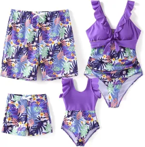 PATPAT Family Matching Swimwear Floral Print Sleeveless Ruffled One Piece Bathing Suits