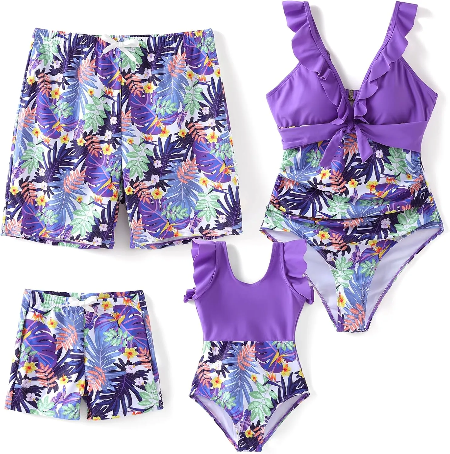 PATPAT Family Matching Swimwear Floral Print Sleeveless Ruffled One Piece Bathing Suits