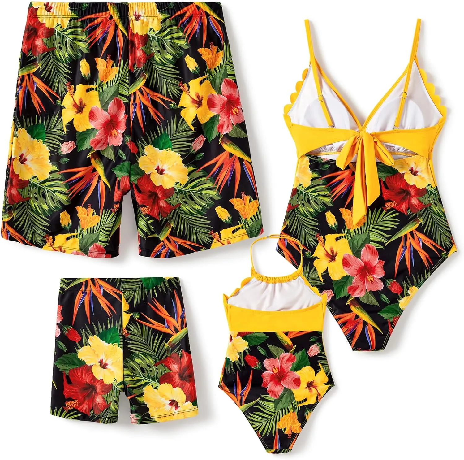 PATPAT Mommy and Me Matching Swimsuit One Piece Leaves Printed V Neck Bathing Suits Family Swimwear Matching Set