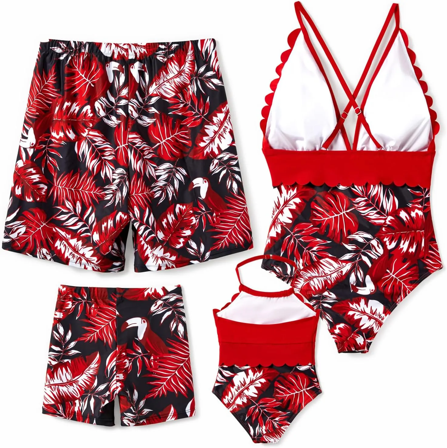 PATPAT Mommy and Me Matching Swimsuit One Piece Leaves Printed V Neck Bathing Suits Family Swimwear Matching Set