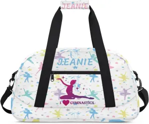 Personalize Kids Gym Duffel Bags with Custom Name & Text Gymnastics Sport Carry-On Garment Shoes Bags Gift for Girls Boys Teens Overnight Weekender Travel White 4