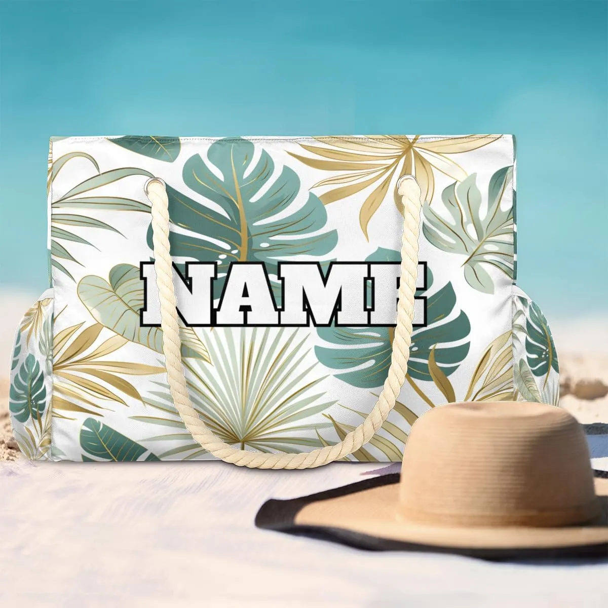 Personalized Name Beach Bags for Women, Large Beach Tote Bag with Zipper, Waterproof Sandproof Swim Pool Bags