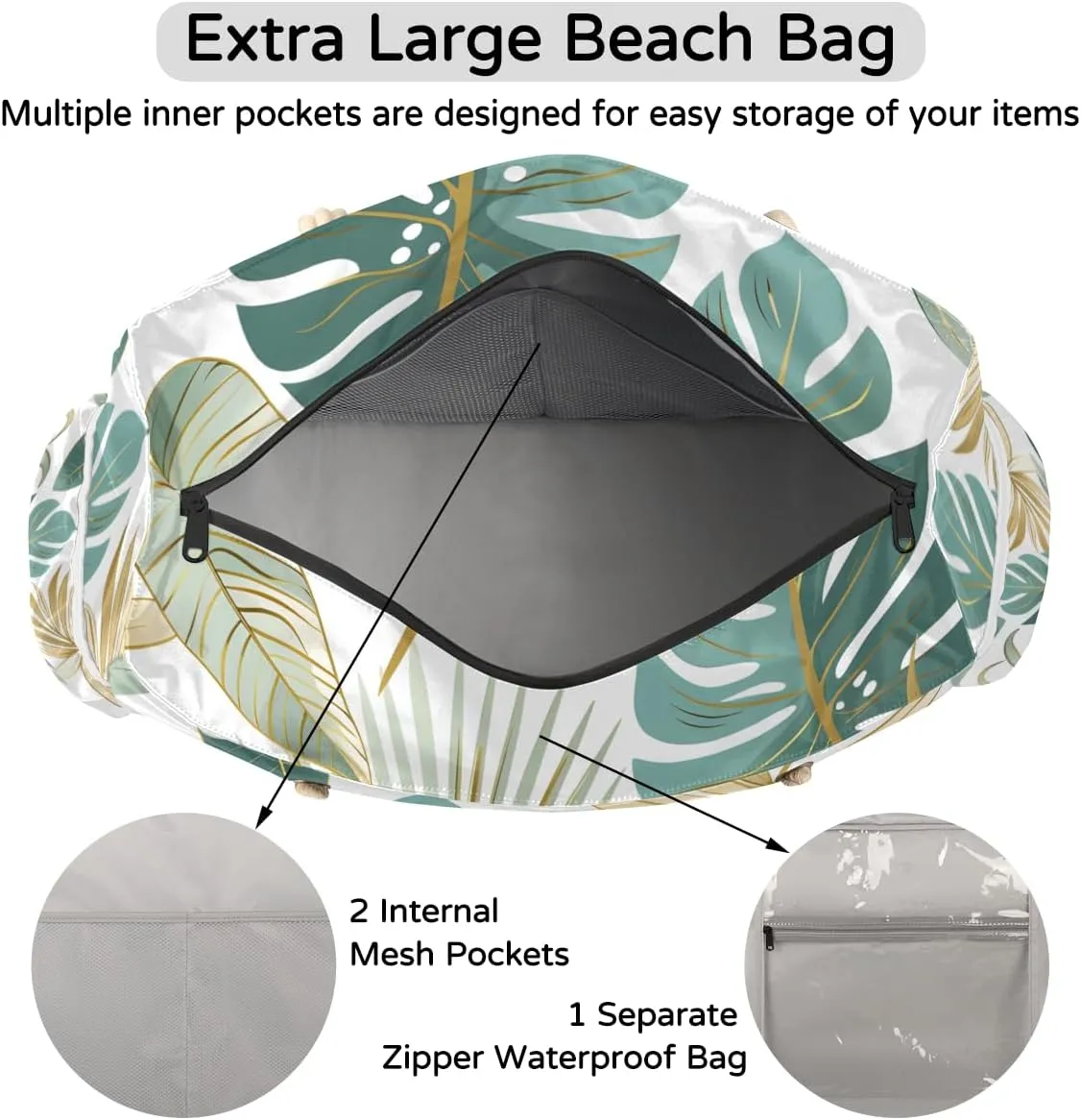 Personalized Name Beach Bags for Women, Large Beach Tote Bag with Zipper, Waterproof Sandproof Swim Pool Bags