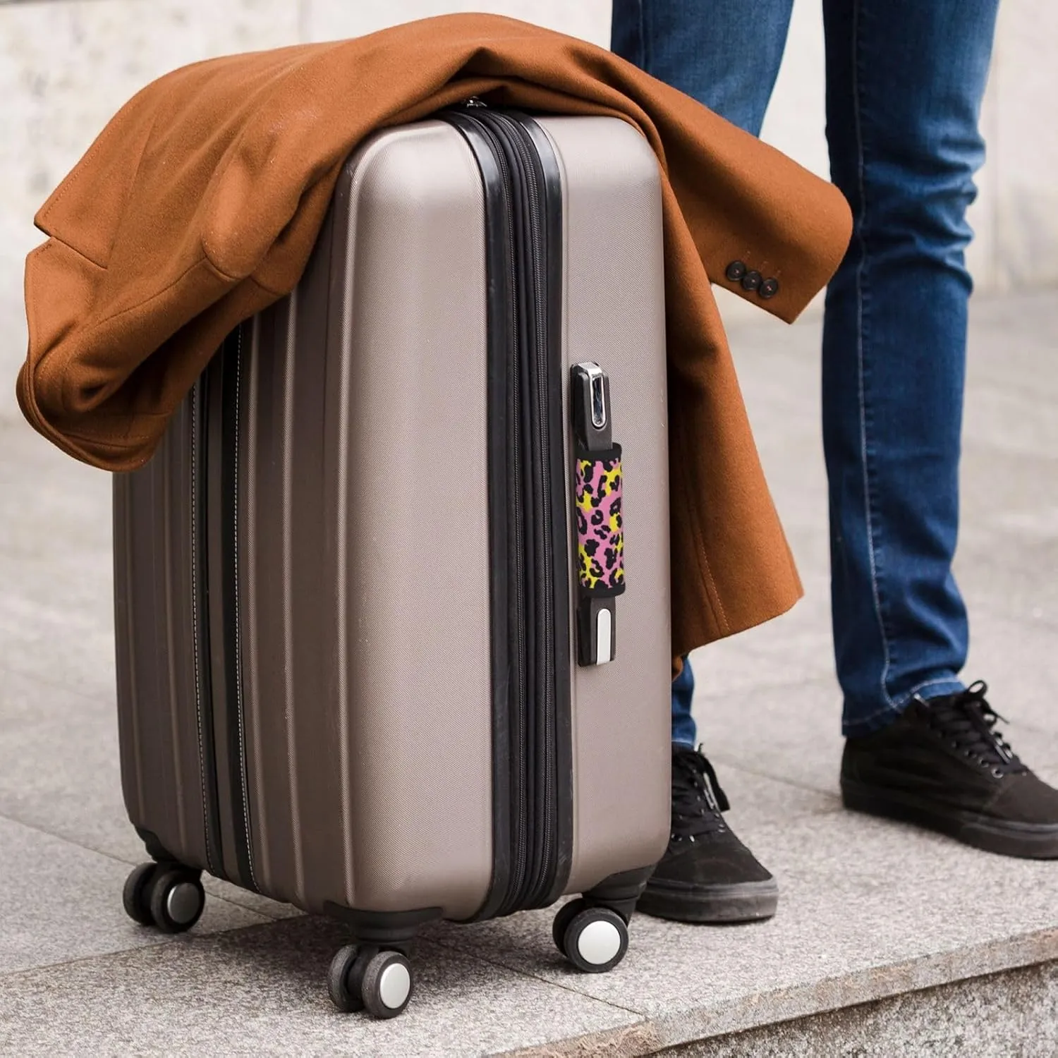 Pink And Yellow Leopard Print Luggage Handles Wrap Grips For Suitcases Luggage Travel Accessories For Airplane 2pcs