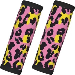 Pink And Yellow Leopard Print Luggage Handles Wrap Grips For Suitcases Luggage Travel Accessories For Airplane 2pcs