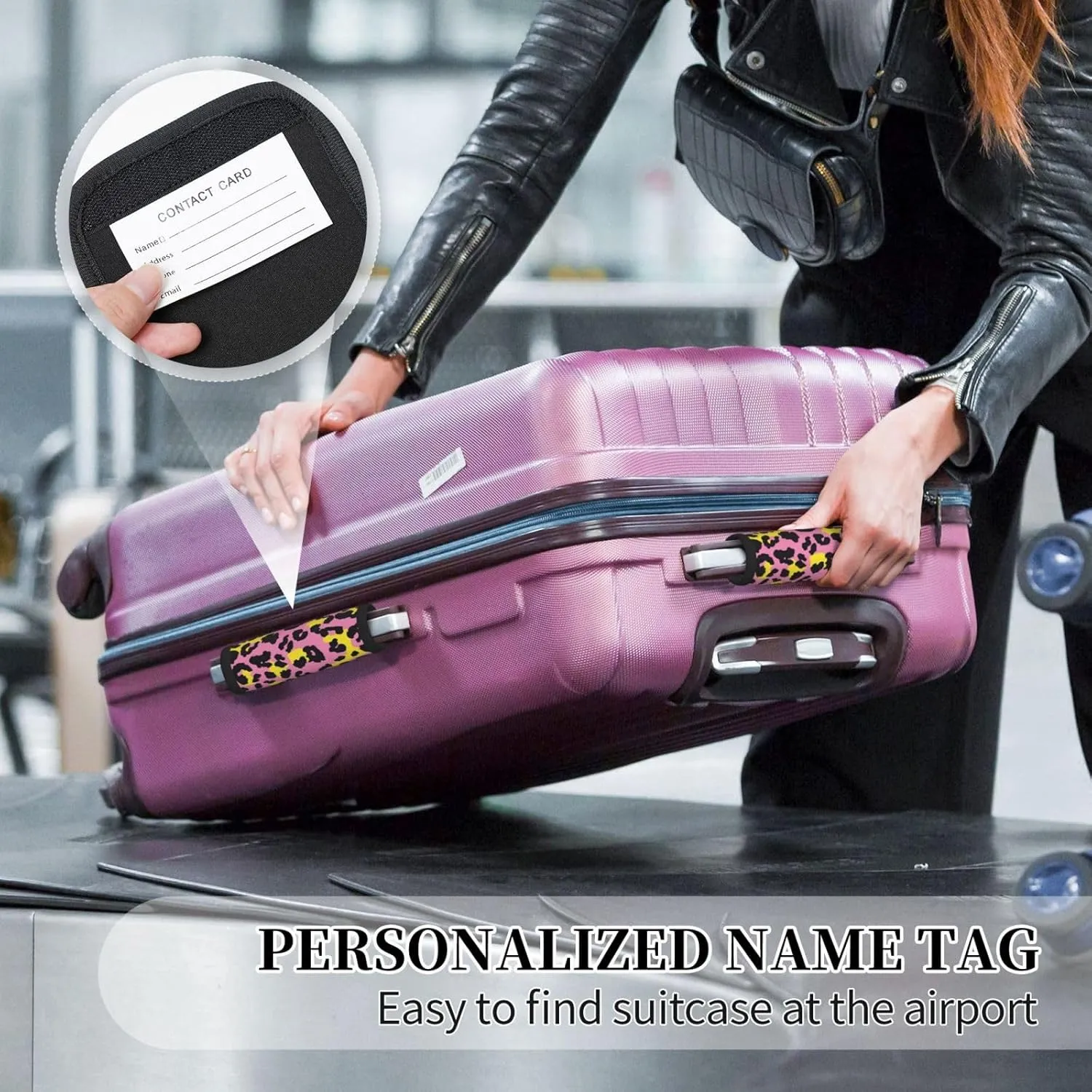 Pink And Yellow Leopard Print Luggage Handles Wrap Grips For Suitcases Luggage Travel Accessories For Airplane 2pcs