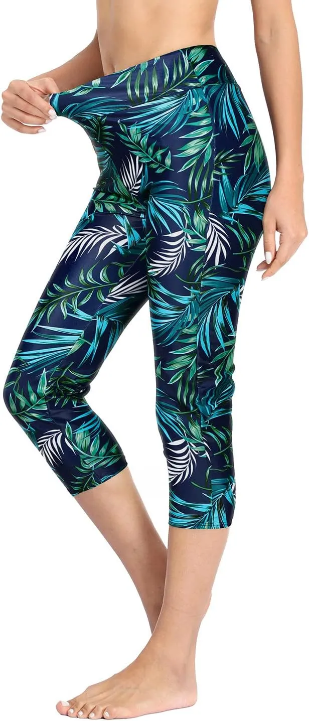 Pinup Fashion Swim Pants Women - Swimming Capris High Waisted Swimsuit Leggings UV Swimwear Tights