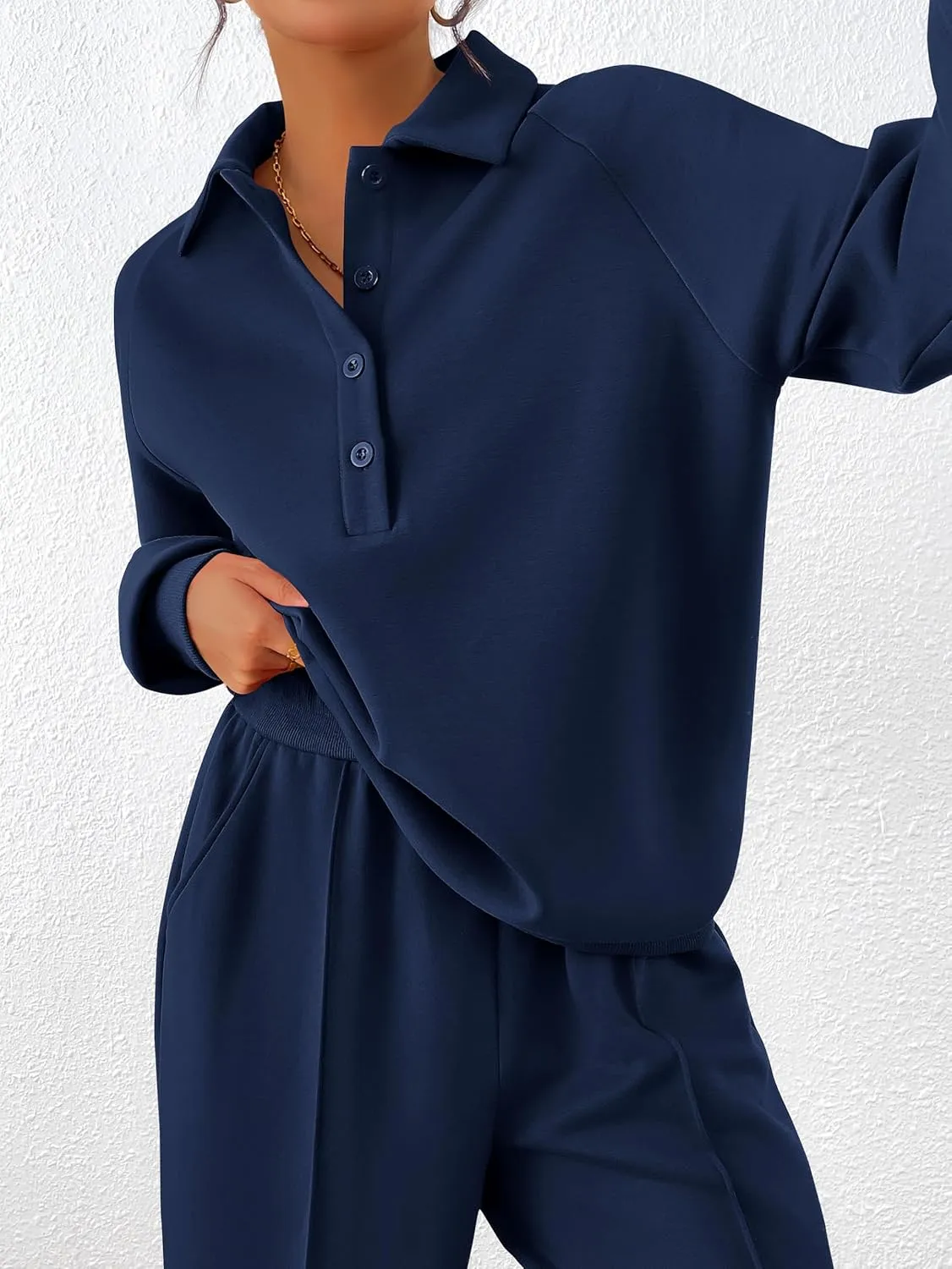PRETTYGARDEN Women Fall 2 Piece Outfits Sweatsuits Quarter Button Long Sleeve Sweatshirt Wide Leg Pants Tracksuit Lounge Sets