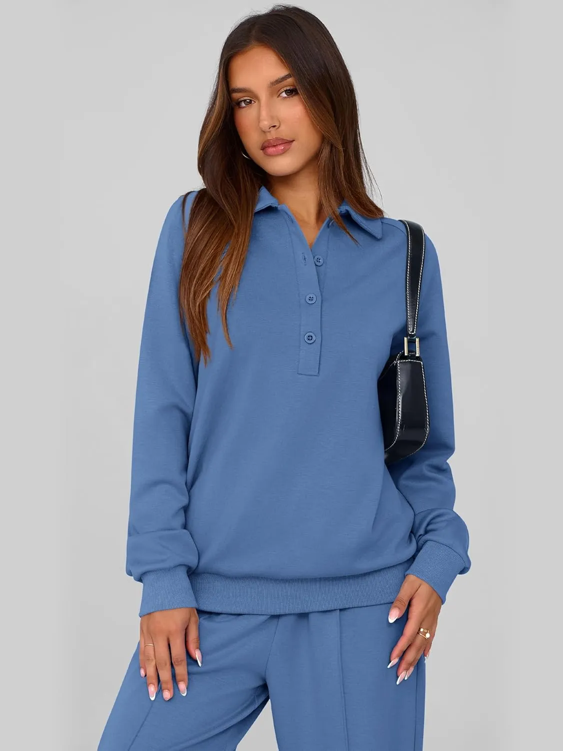 PRETTYGARDEN Women Fall 2 Piece Outfits Sweatsuits Quarter Button Long Sleeve Sweatshirt Wide Leg Pants Tracksuit Lounge Sets