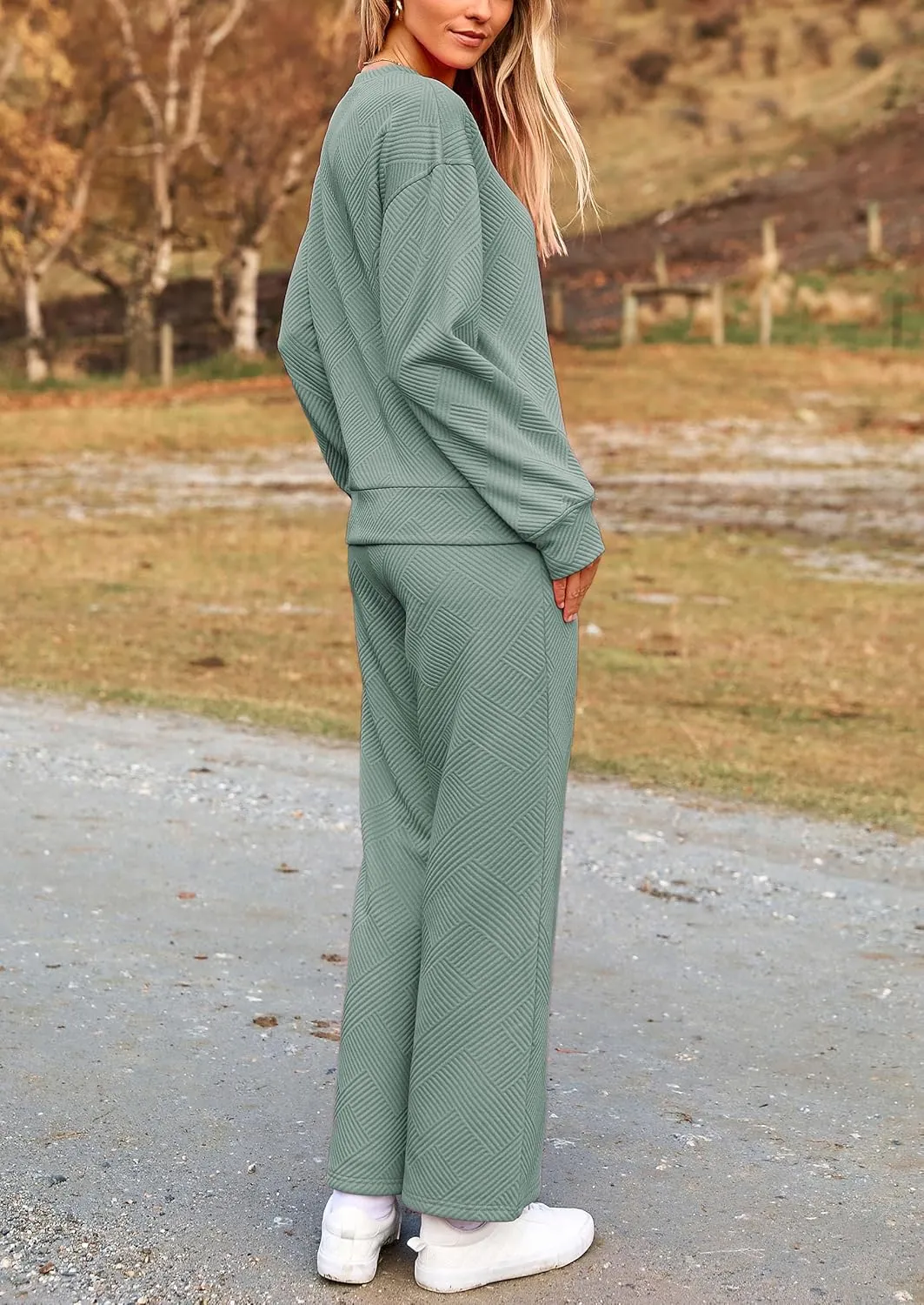 PRETTYGARDEN Women's 2 Piece Outfits Casual Long Sleeve Pullover Tops and Wide Leg Pants Knitted Lounge Sets