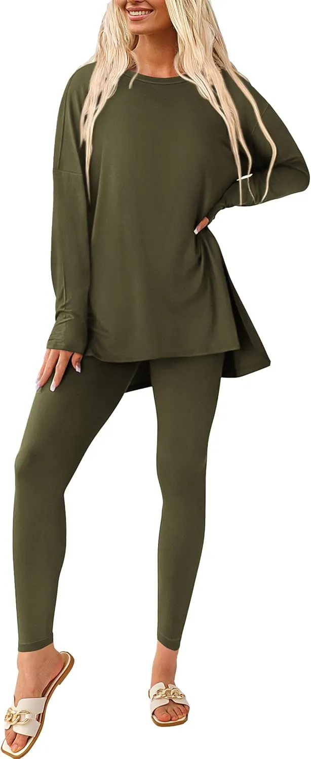 PRETTYGARDEN Women's 2 Piece Outfits Casual Long Sleeve Tunic Tops Legging Pants Matching Lounge Sets Sweatsuits