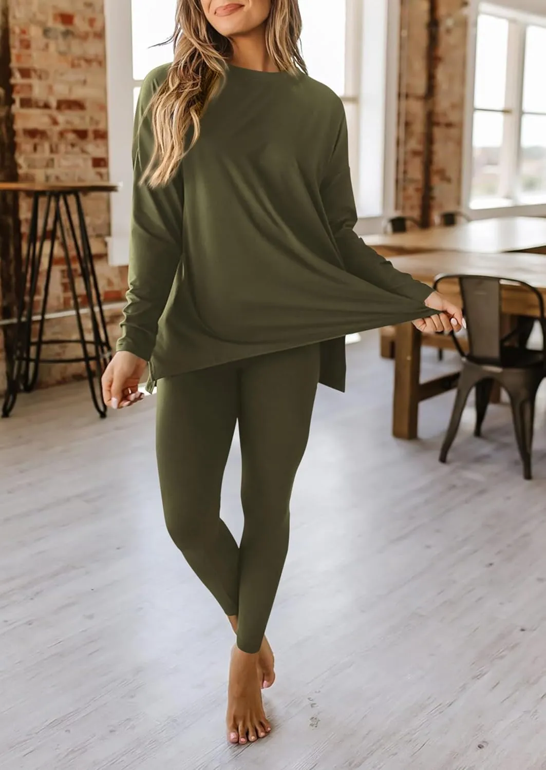 PRETTYGARDEN Women's 2 Piece Outfits Casual Long Sleeve Tunic Tops Legging Pants Matching Lounge Sets Sweatsuits