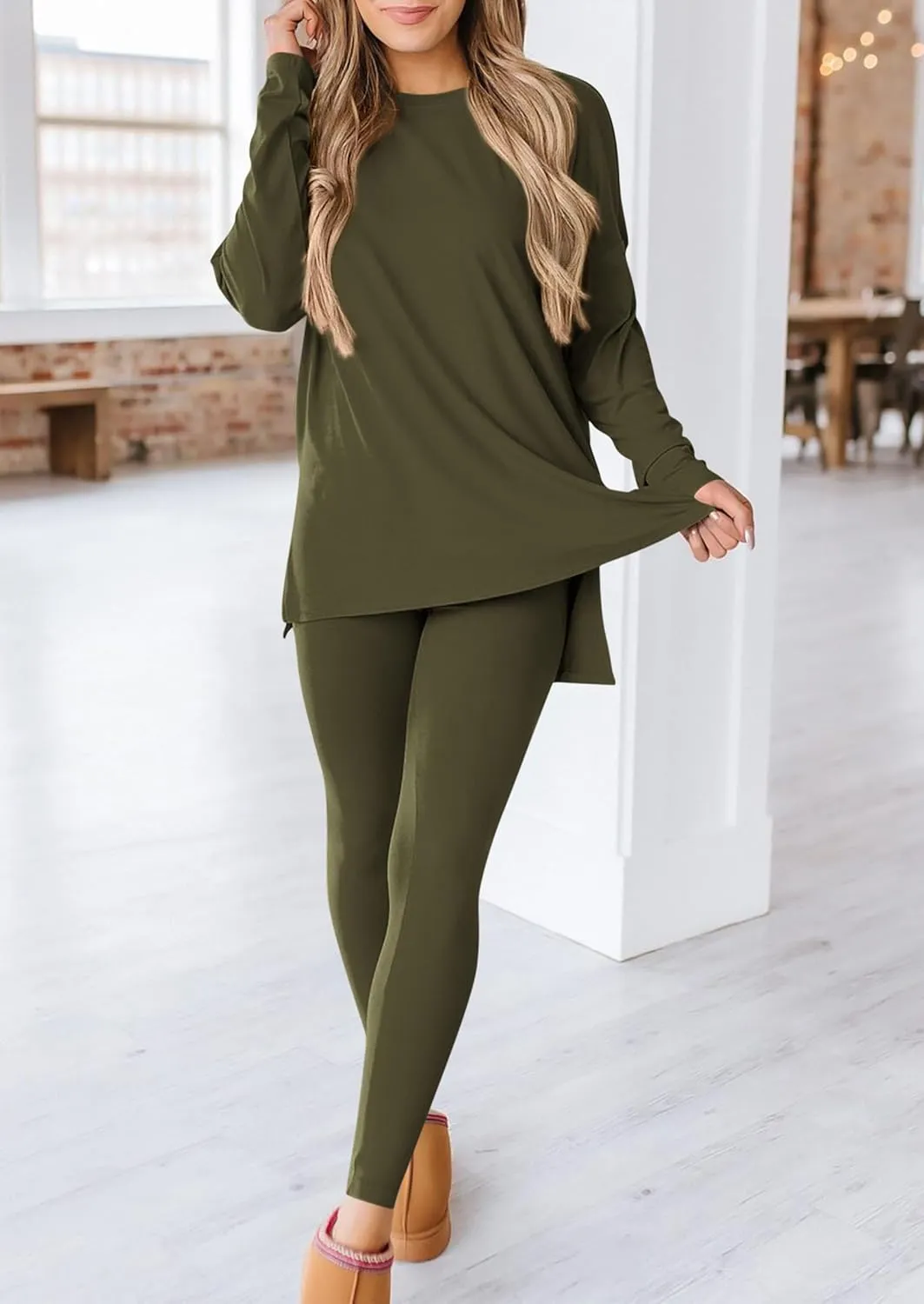 PRETTYGARDEN Women's 2 Piece Outfits Casual Long Sleeve Tunic Tops Legging Pants Matching Lounge Sets Sweatsuits