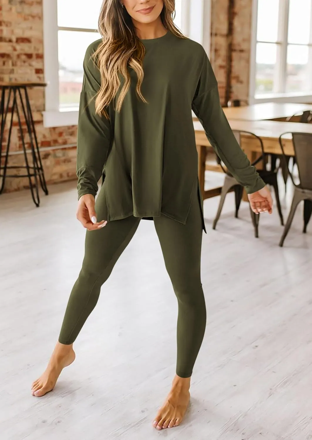 PRETTYGARDEN Women's 2 Piece Outfits Casual Long Sleeve Tunic Tops Legging Pants Matching Lounge Sets Sweatsuits