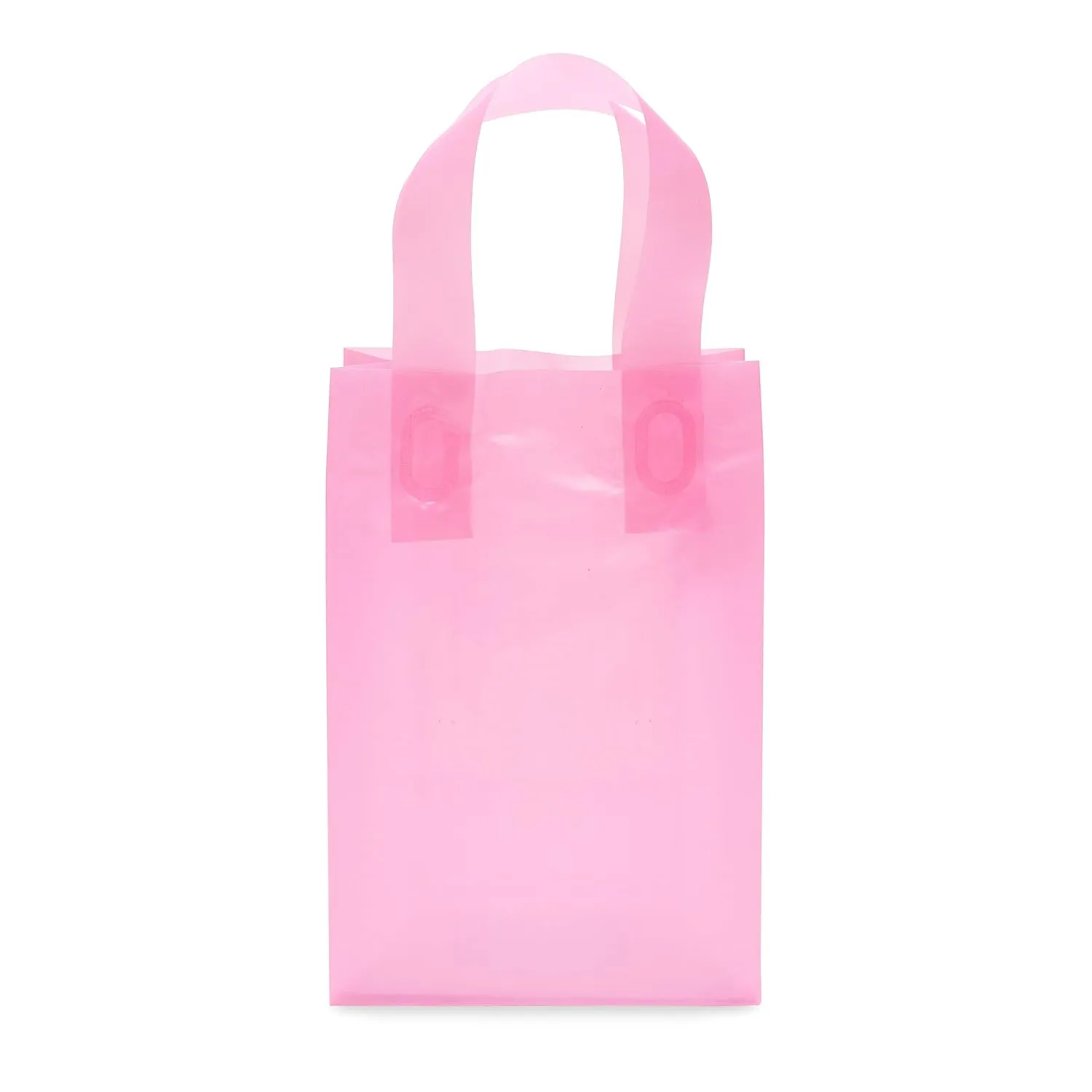 Prime Line Packaging Pink Gift Bags for Goodies, Small Business, Shopping, Frosted Plastic Tote for Girls Birthday, Party Favor, Bulk, 6x3x9 50 Pack